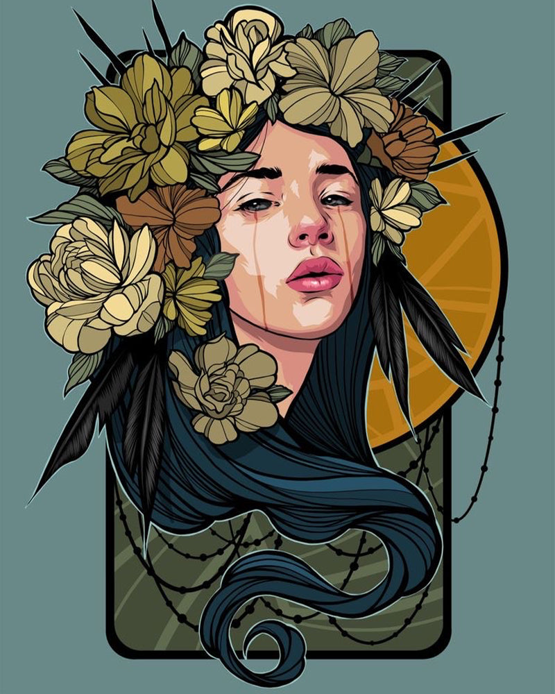 Golden Floral Moon Muse - 40x50 cm paint by numbers kit