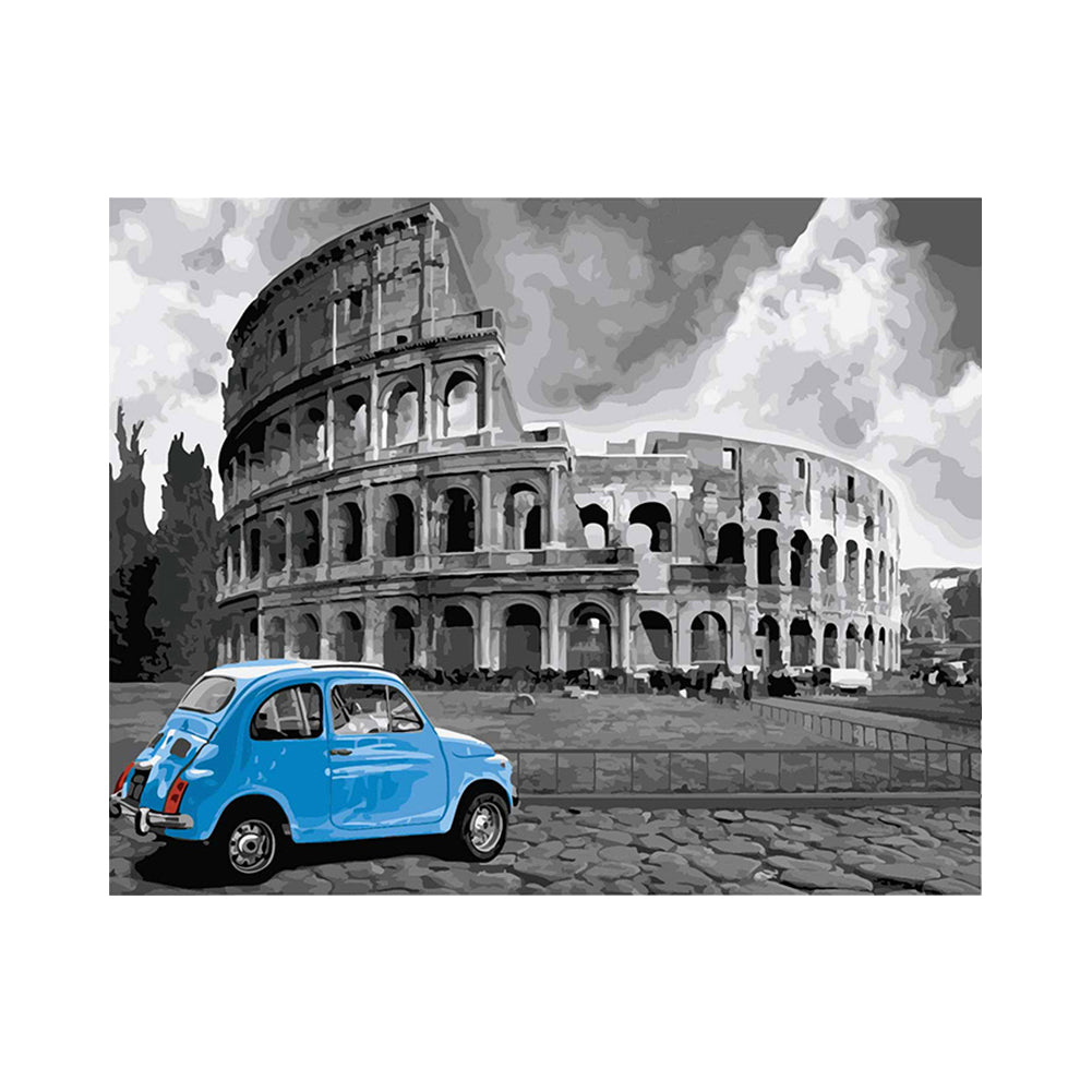 Blue Car at the Colosseum - 40x50 cm paint by numbers kit