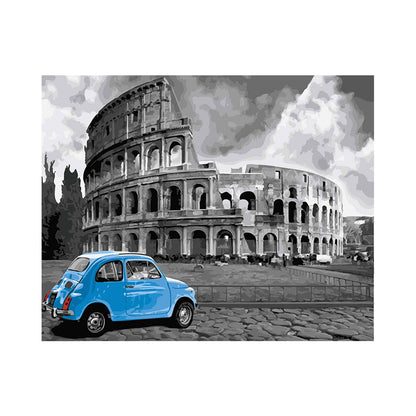 Blue Car at the Colosseum - 40x50 cm paint by numbers kit