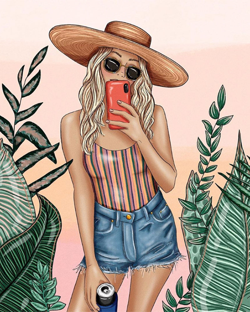 Summer Selfie with Tropical Leaves - 40x50 cm