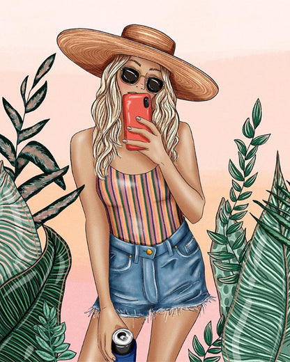 Summer Selfie with Tropical Leaves - 40x50 cm