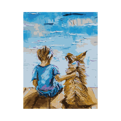 Boy and Dog by the Water - 40x50 cm paint by numbers kit