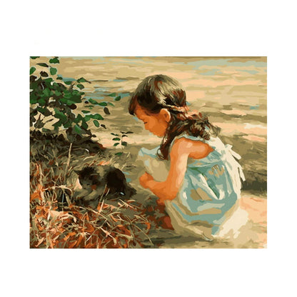 Girl Discovering a Little Cat - 40x50 cm paint by numbers kit