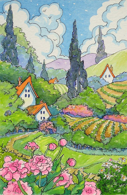 Pastel Countryside Village - 40x50 cm paint by numbers kit