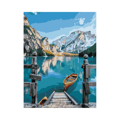 Mountain Lake Boat Dock - 40x50 cm paint by numbers kit