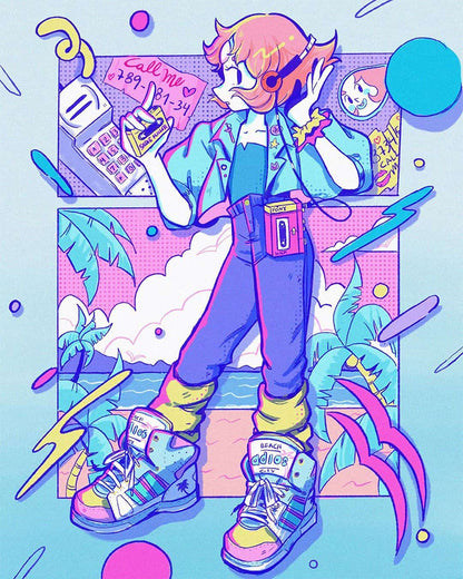 Retro Neon Beach Girl - 40x50 cm paint by numbers kit