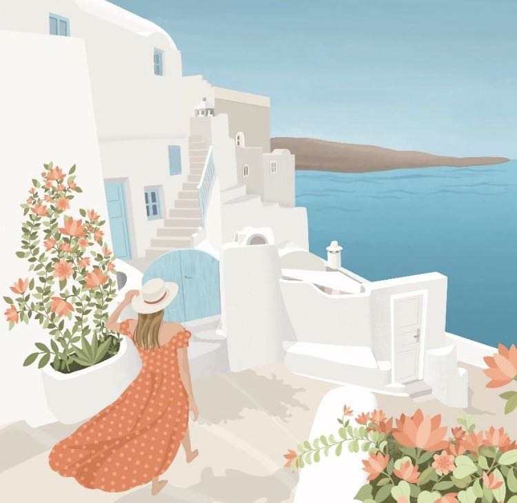 Santorini Seaside Walk - 40x50 cm paint by numbers kit
