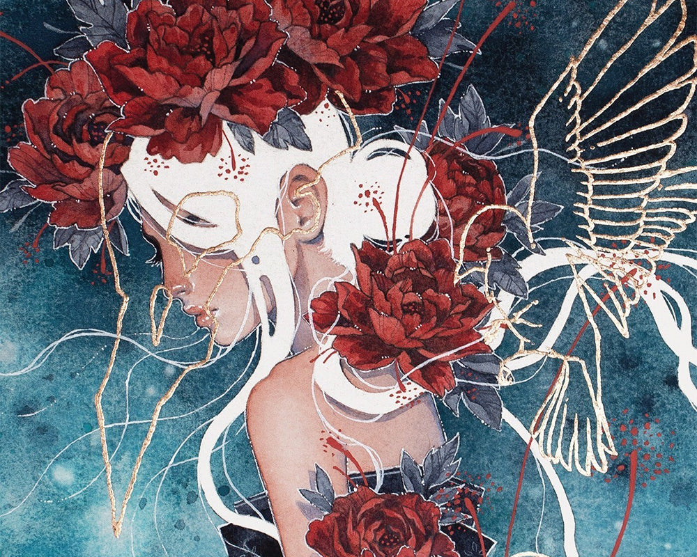 Crimson Roses and Golden Wings