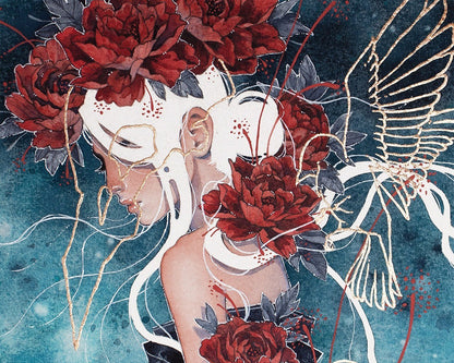 Crimson Roses and Golden Wings
