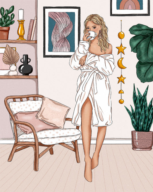 Morning Coffee in Robe - 40x50 cm paint by numbers kit