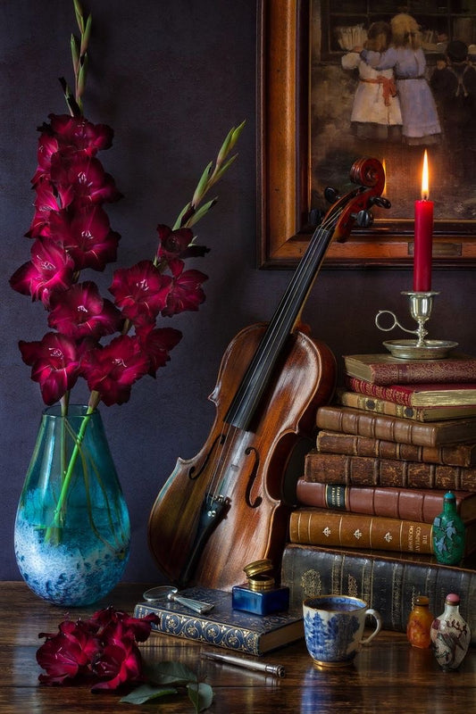 Violin and Burgundy Flowers - 40x50 cm paint by numbers kit