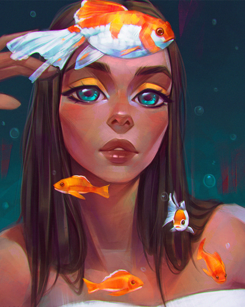 Goldfish Girl Portrait - 40x50 cm paint by numbers kit