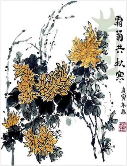 Golden Chrysanthemum Ink - 40x50 cm paint by numbers kit