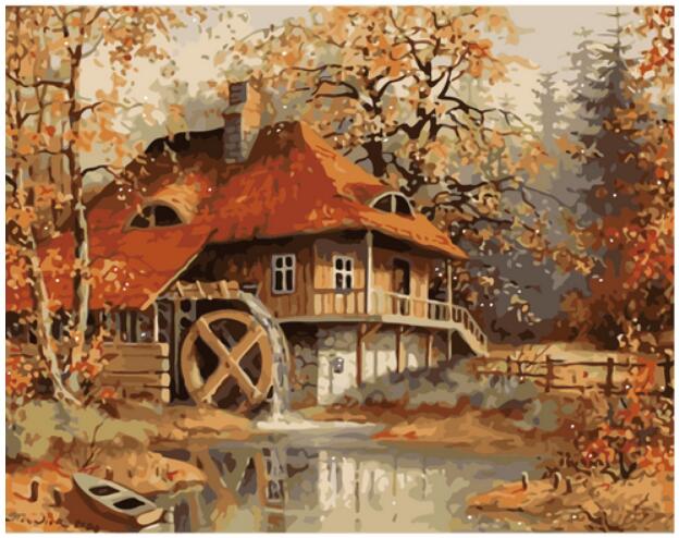 Autumn Watermill Retreat - 40x50 cm paint by numbers kit