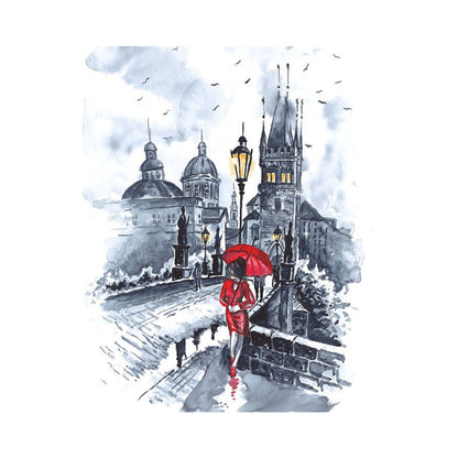 Red Umbrella in Prague - 40x50 cm paint by numbers kit