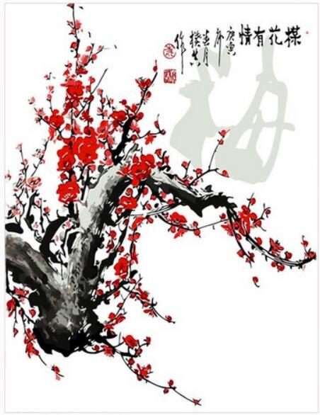 Crimson Plum Blossom - 40x50 cm paint by numbers kit