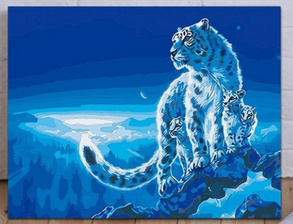 Blue Snow Leopard Family - 40x50 cm paint by numbers kit