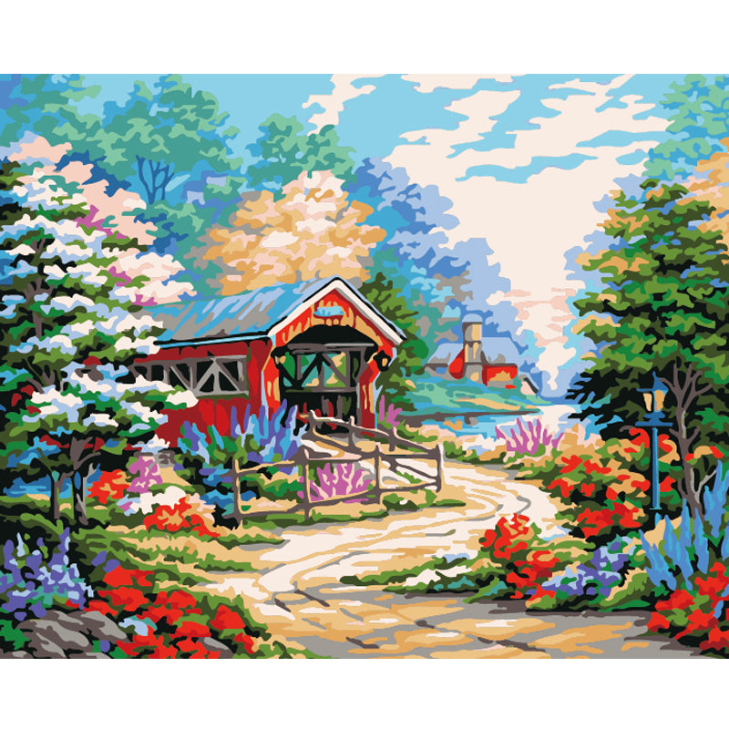 Blooming Covered Bridge - 40x50 cm paint by numbers kit