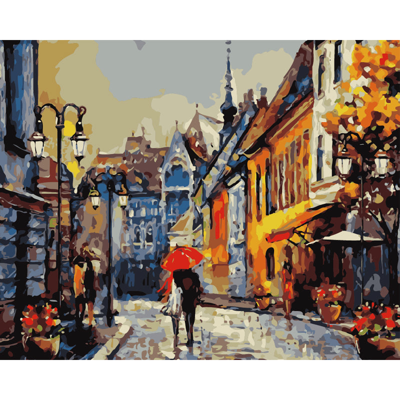 Rainy European Street - 40x50 cm paint by numbers kit