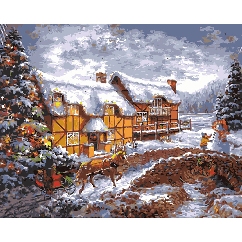 Snowy Cottage Retreat - 40x50 cm paint by numbers kit