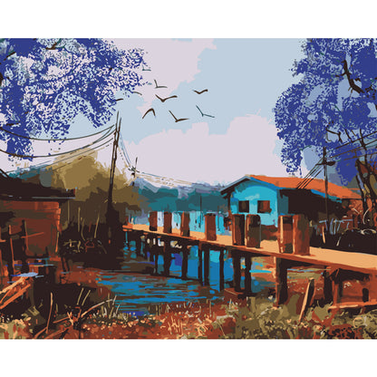 Blue Riverside Village - 40x50 cm paint by numbers kit