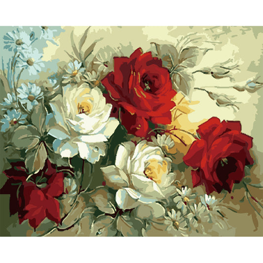 Vintage Red and White Roses - 40x50 cm paint by numbers kit