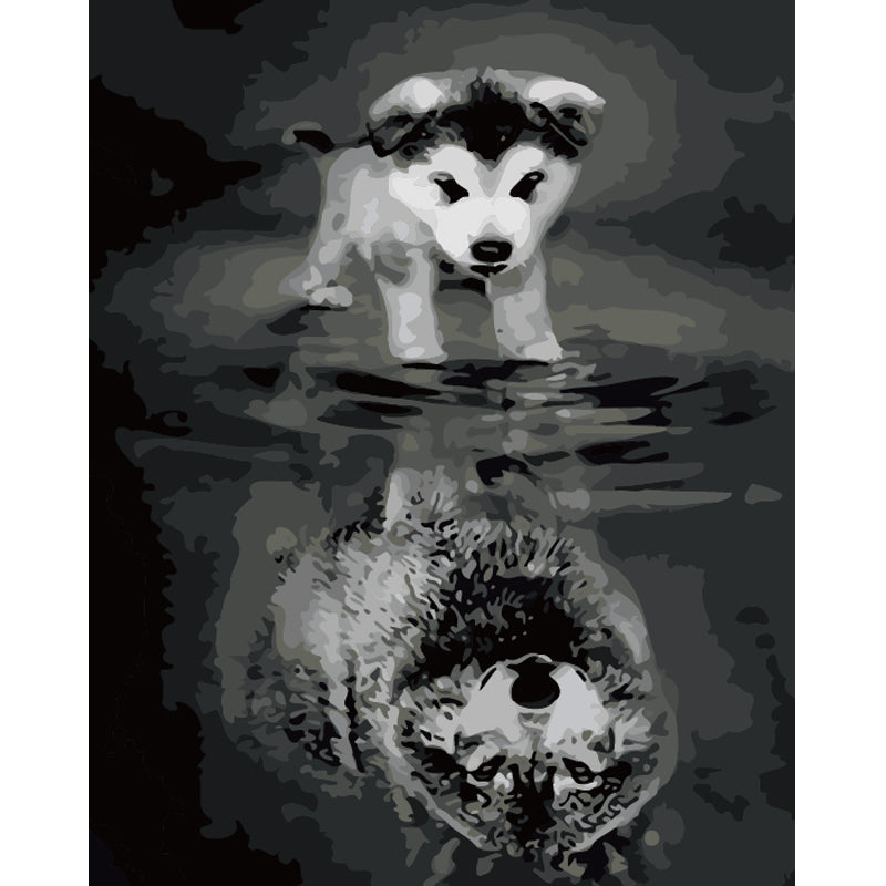 Husky Puppy Reflection - 40x50 cm paint by numbers kit