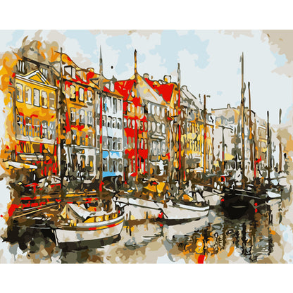 Colorful Harbor Reflections - 40x50 cm paint by numbers kit