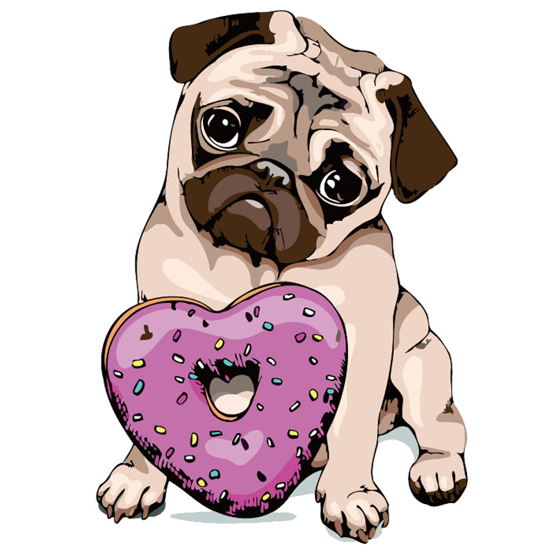 Pug with Heart Donut - 40x50 cm paint by numbers kit