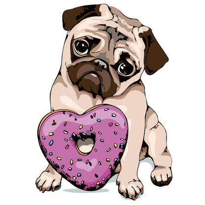 Pug with Heart Donut - 40x50 cm paint by numbers kit