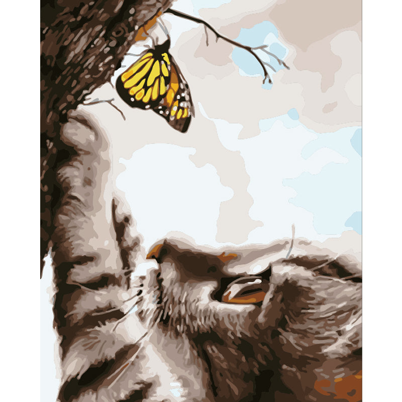Curious Cat and Butterfly - 40x50 cm paint by numbers kit