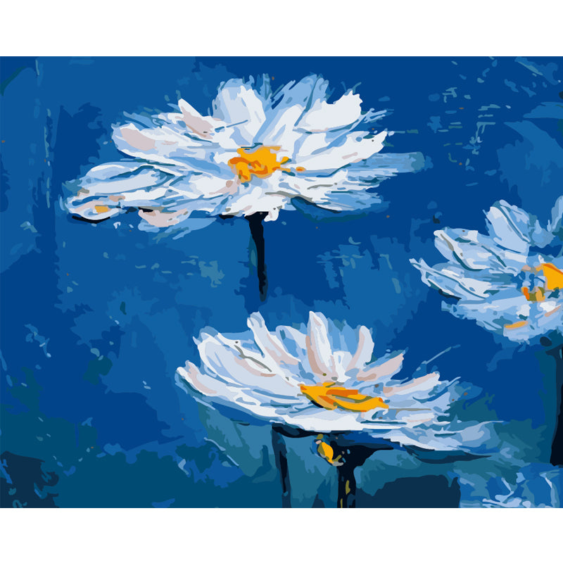 White Daisies on Blue - 40x50 cm paint by numbers kit