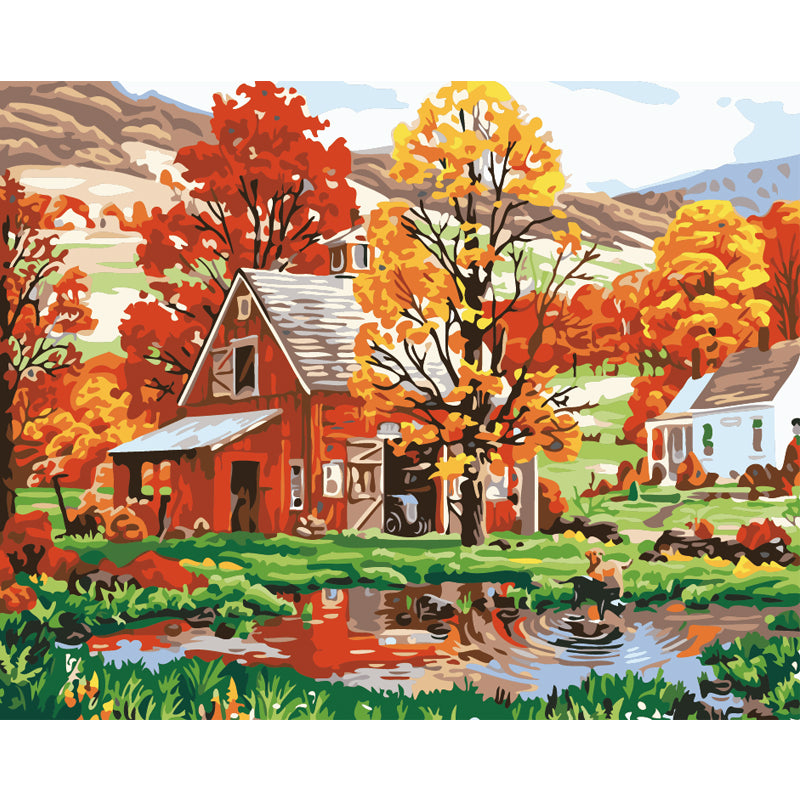 Autumn Farmhouse Reflections - 40x50 cm paint by numbers kit