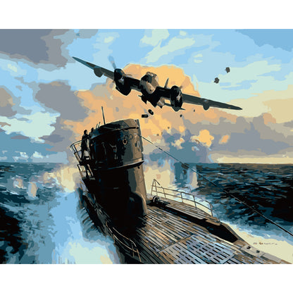 Submarine Under Fire - 40x50 cm paint by numbers kit