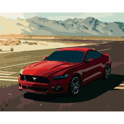 Red Sports Car on Desert Road - 40x50 cm paint by numbers kit