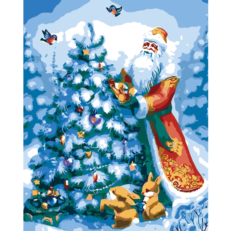Santa Decorating the Snowy Tree - 40x50 cm paint by numbers kit