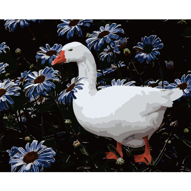 White Goose Among Blue Daisies - 40x50 cm paint by numbers kit