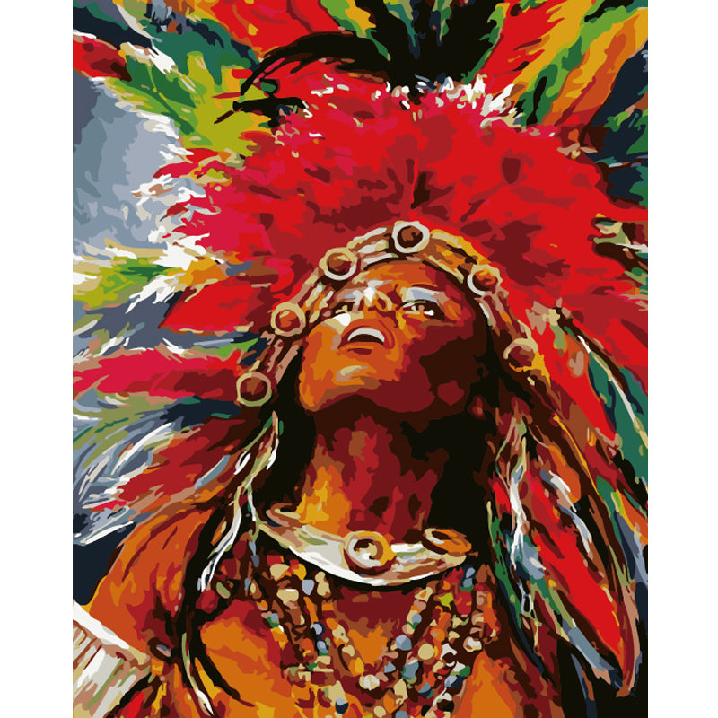 Ceremonial Feathered Headdress Portrait - 40x50 cm paint by numbers kit