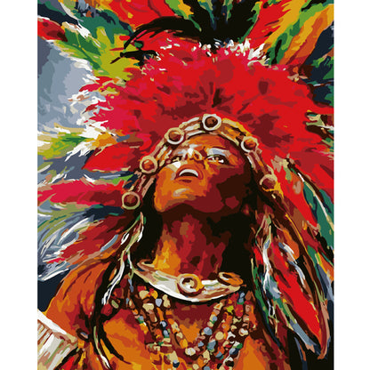 Ceremonial Feathered Headdress Portrait - 40x50 cm paint by numbers kit