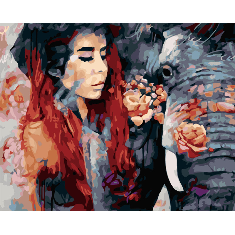 Woman and Gentle Elephant - 40x50 cm paint by numbers kit