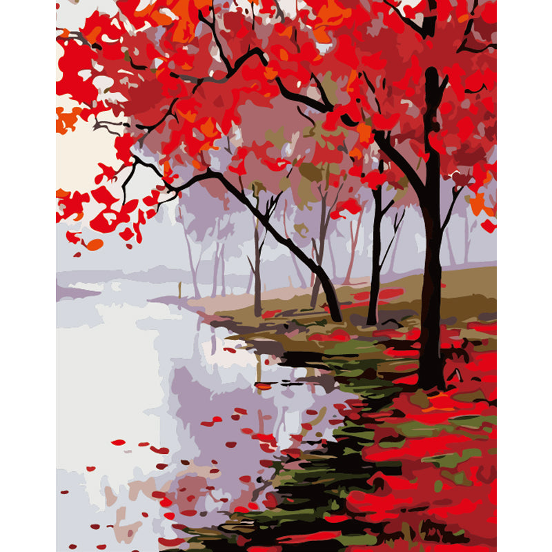 Crimson Lakeside Forest - 40x50 cm paint by numbers kit