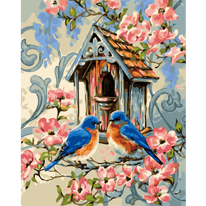 Bluebirds at the Garden House - 40x50 cm paint by numbers kit