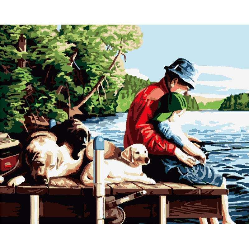 Quiet Fishing Day with Dogs - 40x50 cm paint by numbers kit