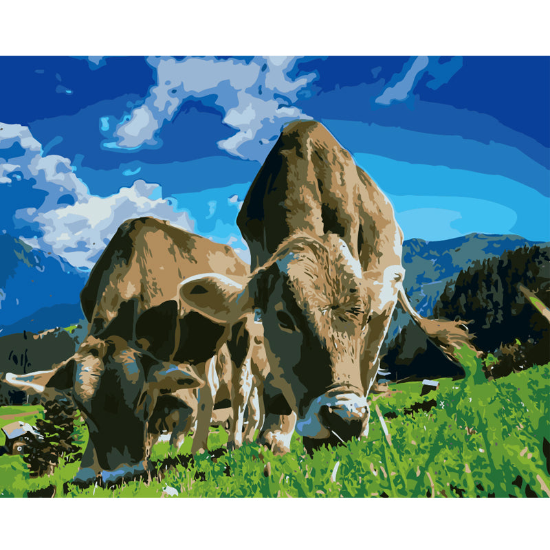 Mountain Cows in Green Meadow - 40x50 cm paint by numbers kit