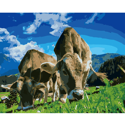 Mountain Cows in Green Meadow - 40x50 cm paint by numbers kit