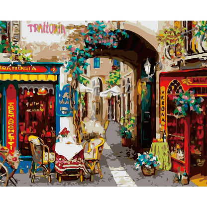 Charming European Cafe Alley - 40x50 cm paint by numbers kit