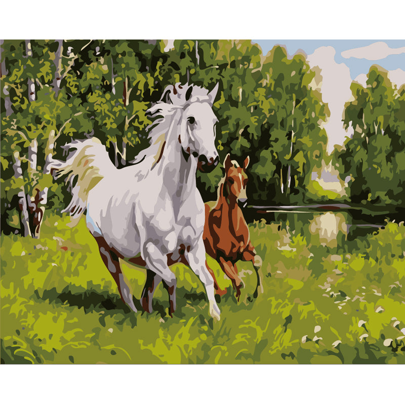 White and Chestnut Horses Running - 40x50 cm paint by numbers kit