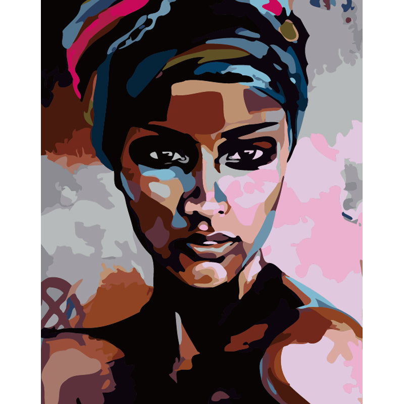 Elegant Woman in Colorful Headwrap - 40x50 cm paint by numbers kit