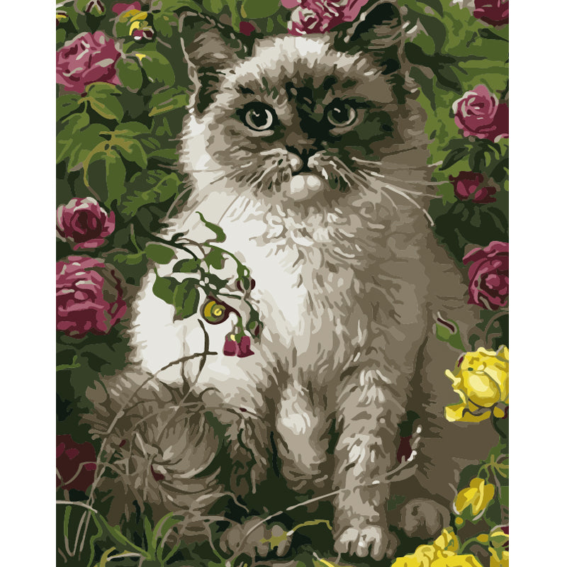 Fluffy Cat Among Roses - 40x50 cm paint by numbers kit