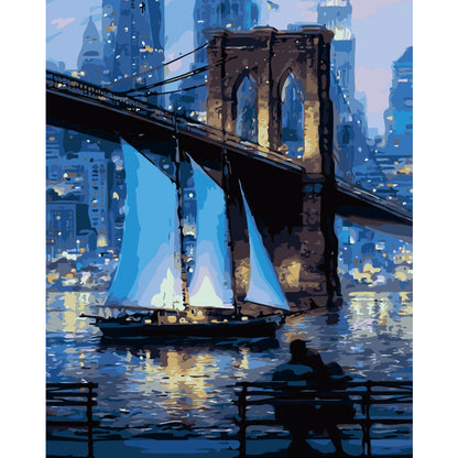 Sailboat Beneath the City Bridge - 40x50 cm paint by numbers kit